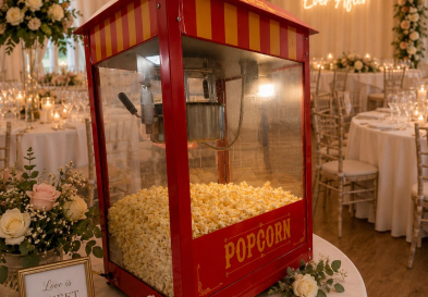 Taylor Event Co. - freshly made popcorn served at event entertainment stand